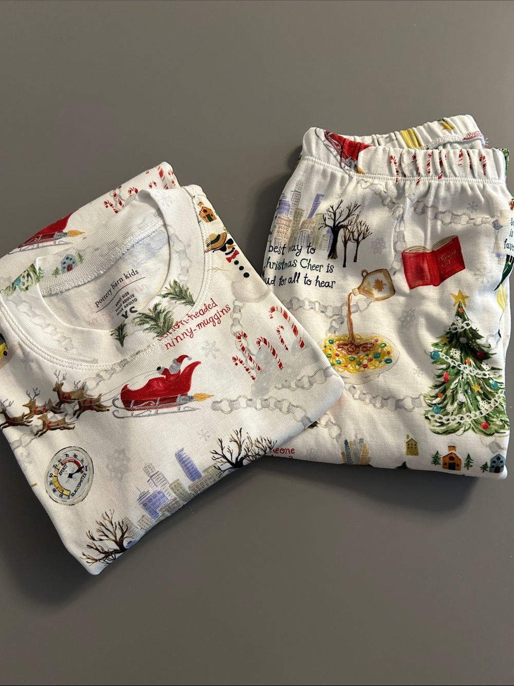Pottery Barn kids elf adult tight fit pajamas